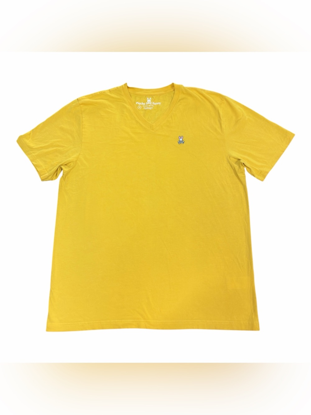 Psycho Bunny Men's V‑Neck Tee in Bright Yellow Sz 9